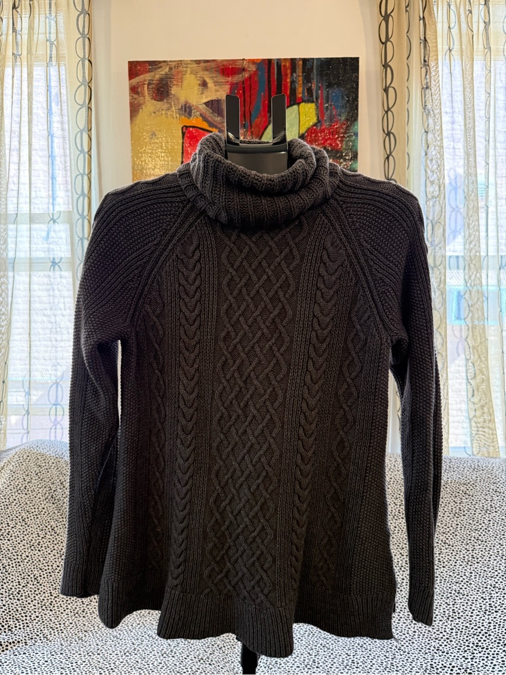 Talbots Gray Cable-Knit Turtleneck Sweater
